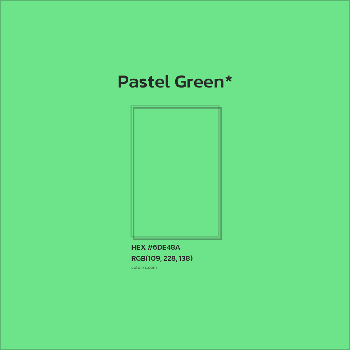 #6DE48A hex color. RGB, RYB, CMYK, HSL, HSV codes and color conversions. Matching color names, palettes, paints.