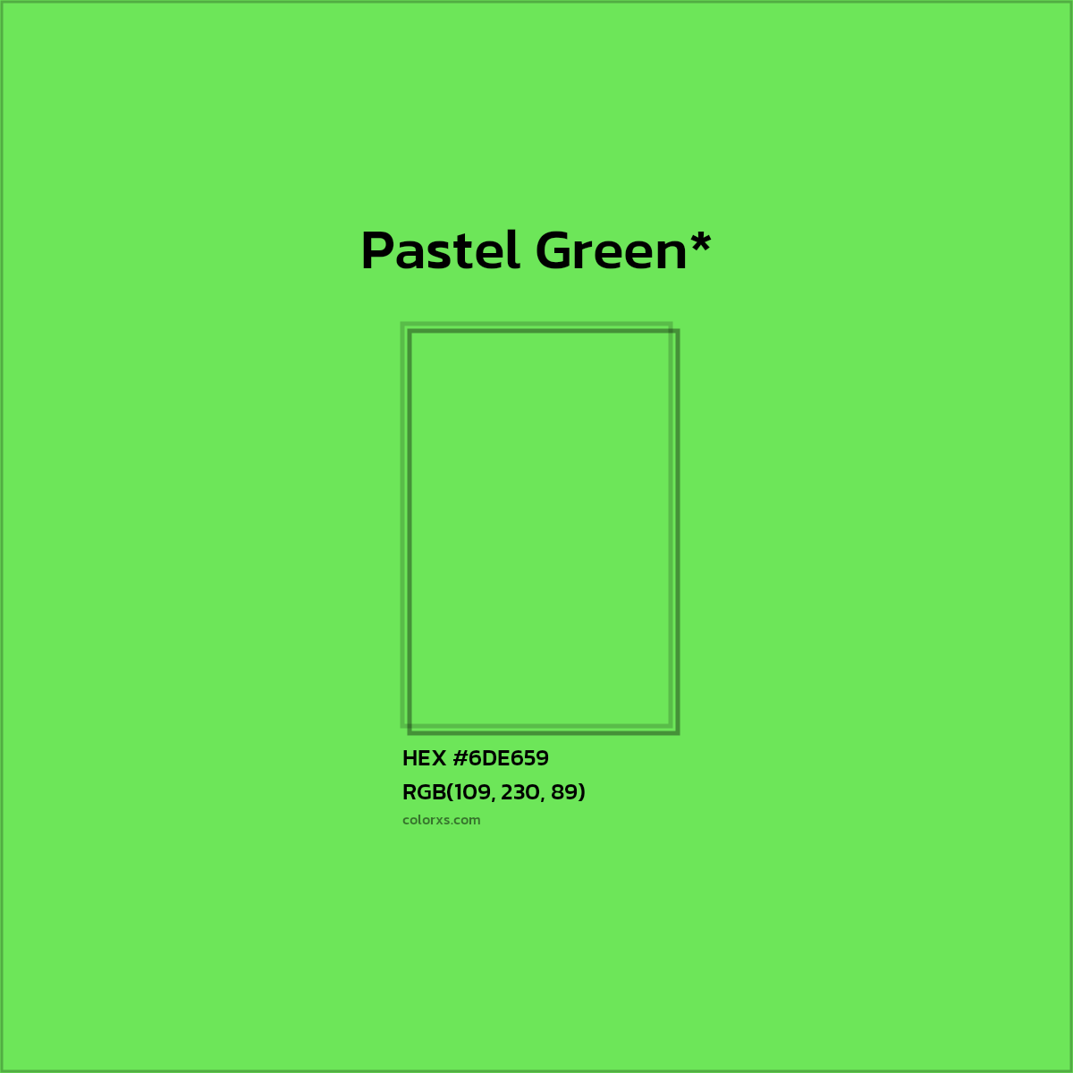 #6DE659 hex color. RGB, RYB, CMYK, HSL, HSV codes and color conversions. Matching color names, palettes, paints.
