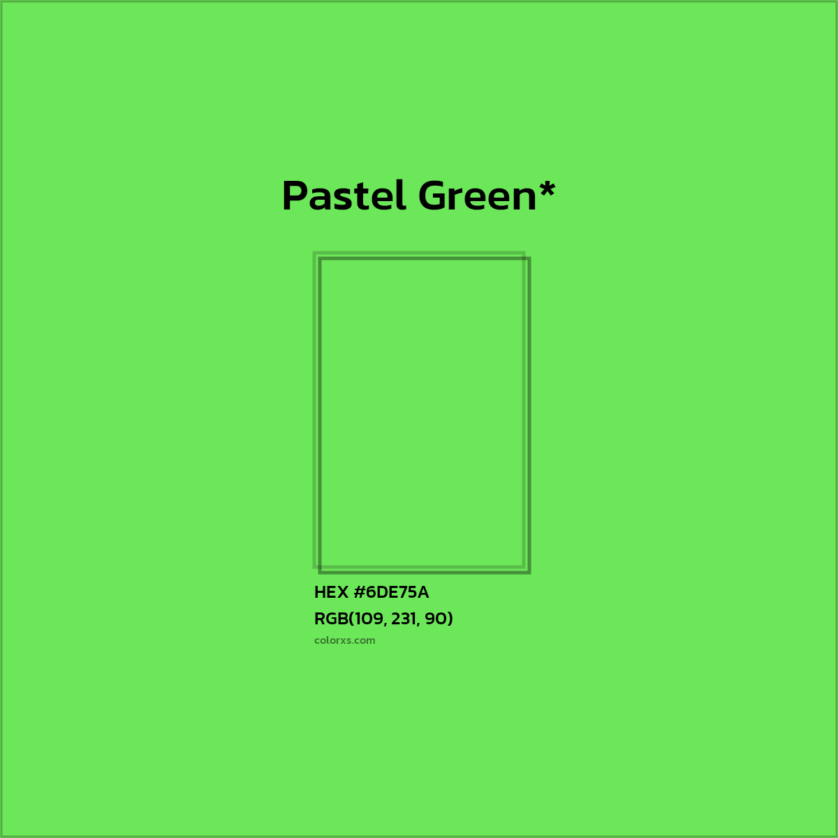 #6DE75A hex color. RGB, RYB, CMYK, HSL, HSV codes and color conversions. Matching color names, palettes, paints.