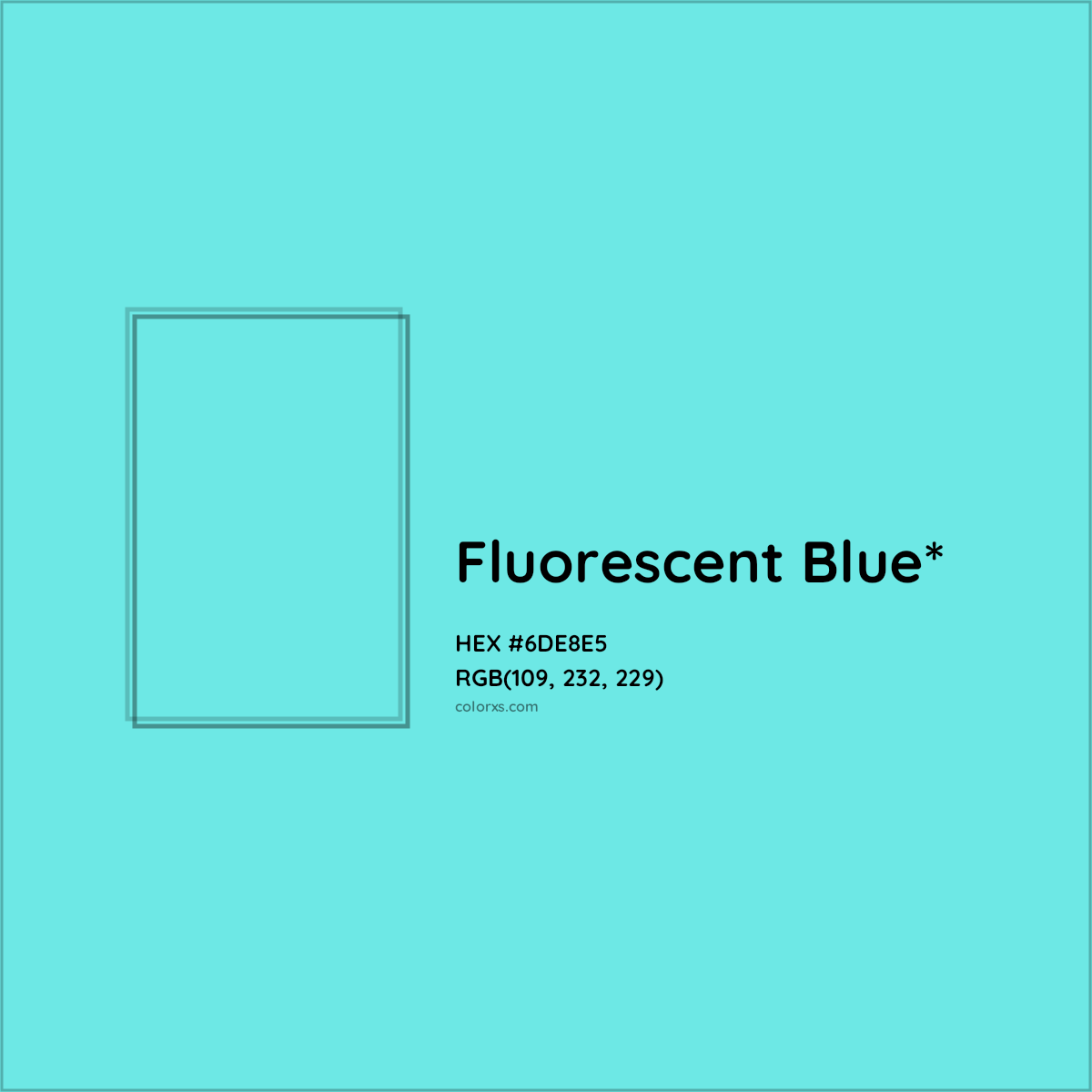 #6DE8E5 hex color. RGB, RYB, CMYK, HSL, HSV codes and color conversions. Matching color names, palettes, paints.