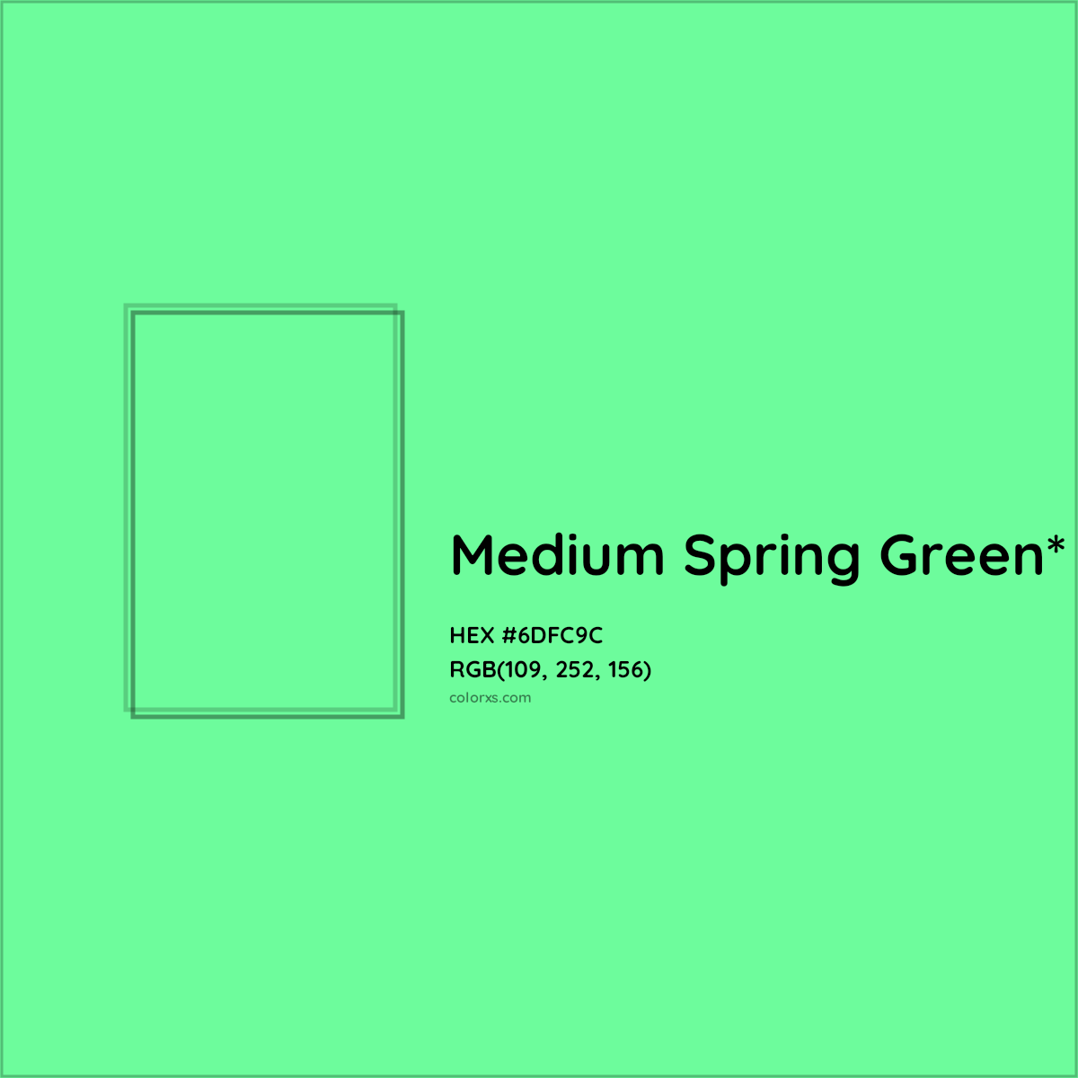 #6DFC9C hex color. RGB, RYB, CMYK, HSL, HSV codes and color conversions. Matching color names, palettes, paints.