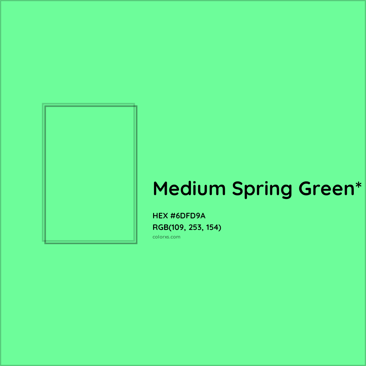 #6DFD9A hex color. RGB, RYB, CMYK, HSL, HSV codes and color conversions. Matching color names, palettes, paints.