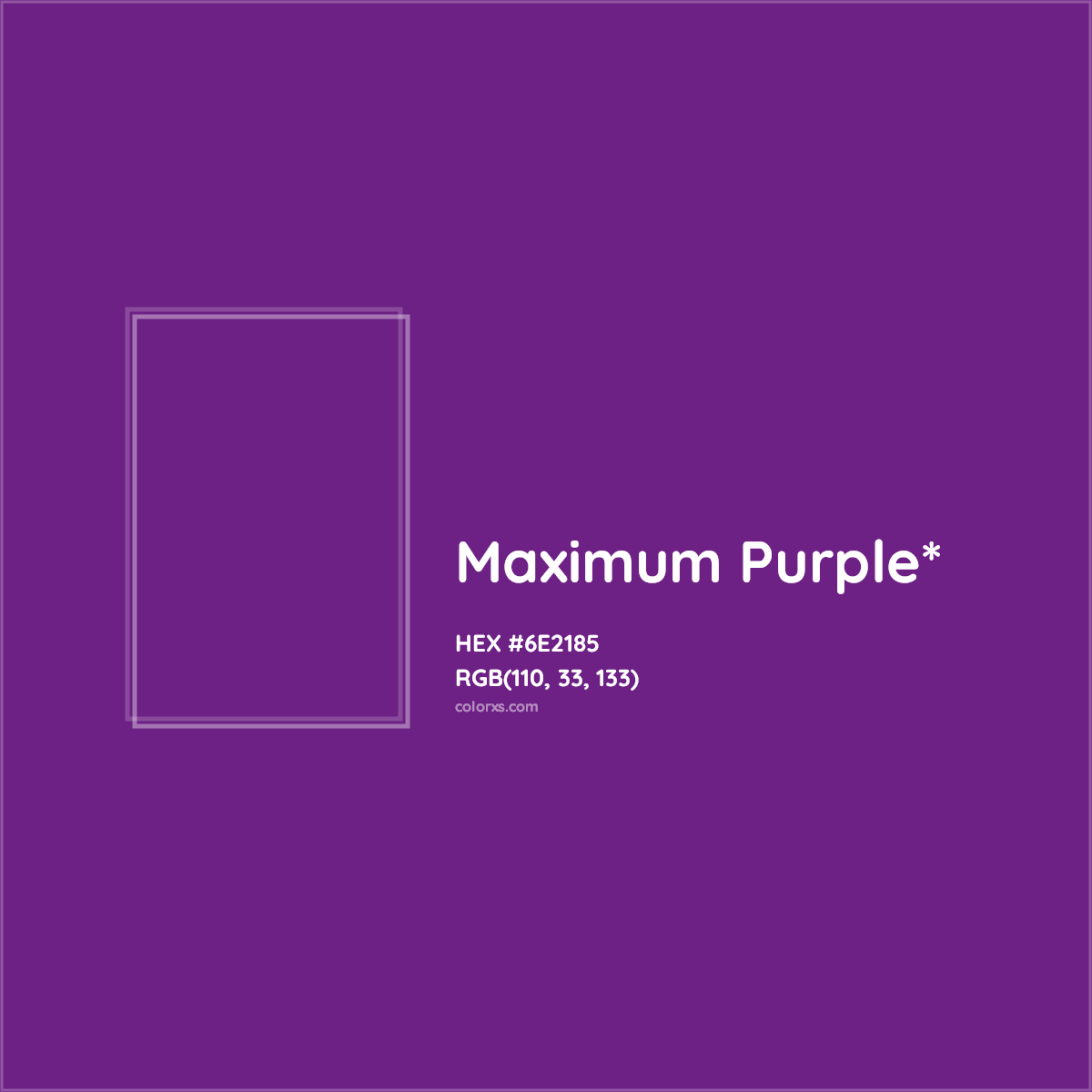 #6E2185 hex color. RGB, RYB, CMYK, HSL, HSV codes and color conversions. Matching color names, palettes, paints.