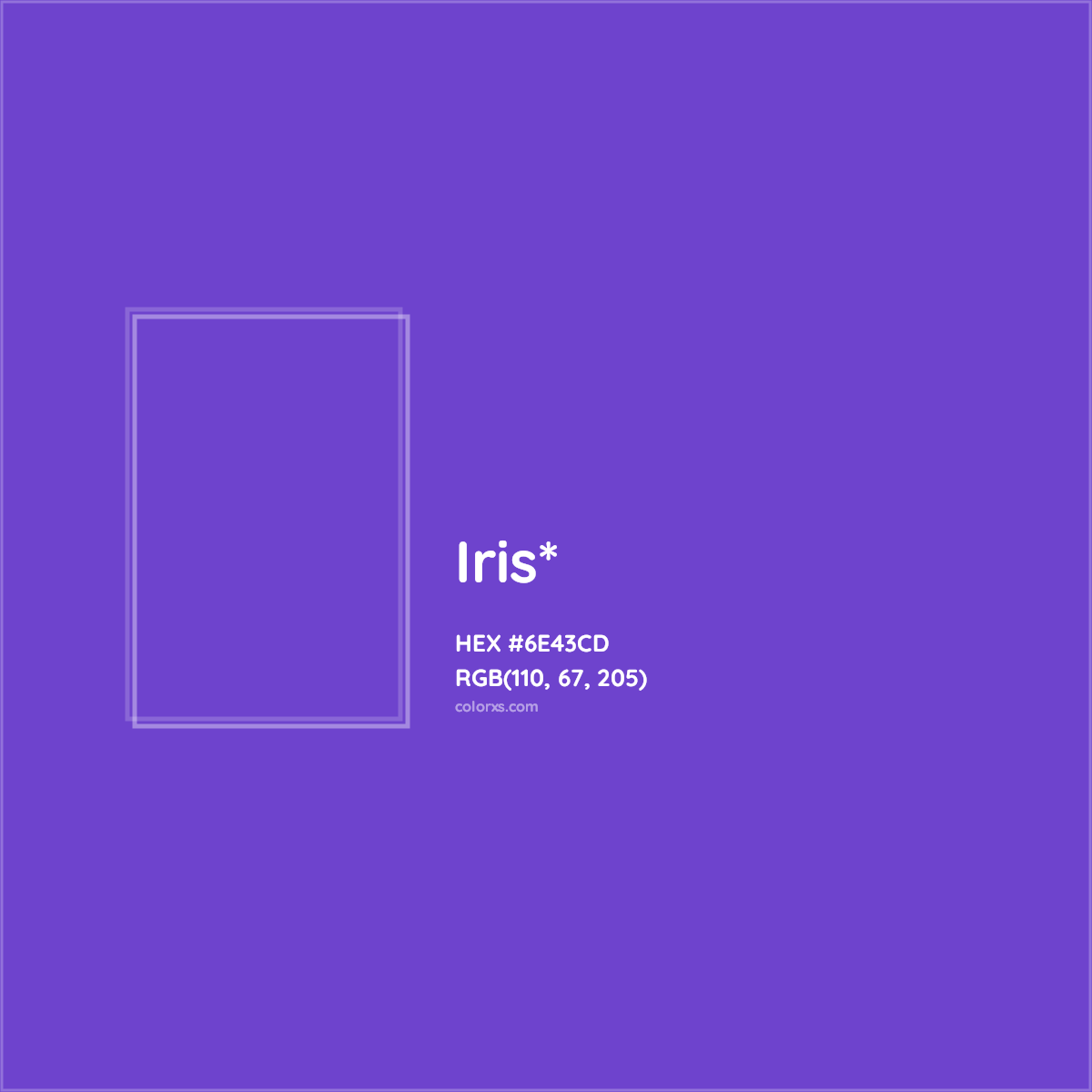 #6E43CD hex color. RGB, RYB, CMYK, HSL, HSV codes and color conversions. Matching color names, palettes, paints.