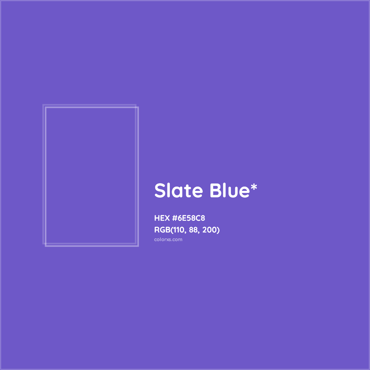 #6E58C8 hex color. RGB, RYB, CMYK, HSL, HSV codes and color conversions. Matching color names, palettes, paints.
