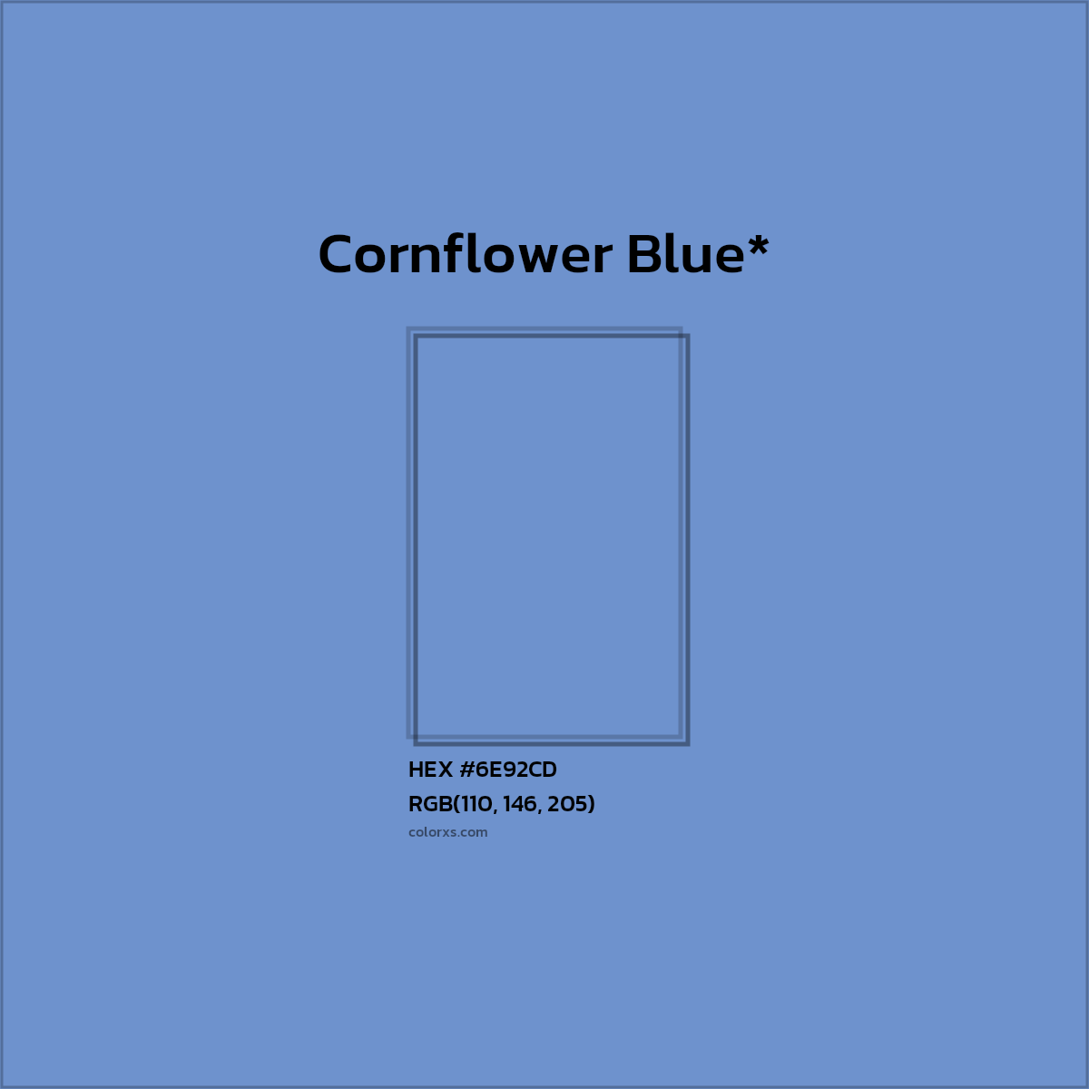 #6E92CD hex color. RGB, RYB, CMYK, HSL, HSV codes and color conversions. Matching color names, palettes, paints.