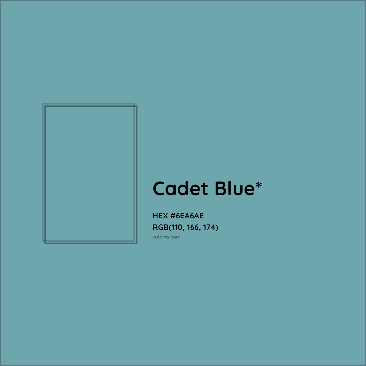 #6EA6AE hex color. RGB, RYB, CMYK, HSL, HSV codes and color conversions. Matching color names, palettes, paints.