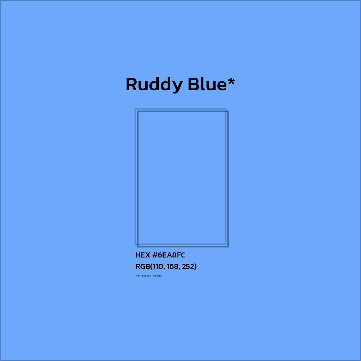 #6EA8FC hex color. RGB, RYB, CMYK, HSL, HSV codes and color conversions. Matching color names, palettes, paints.