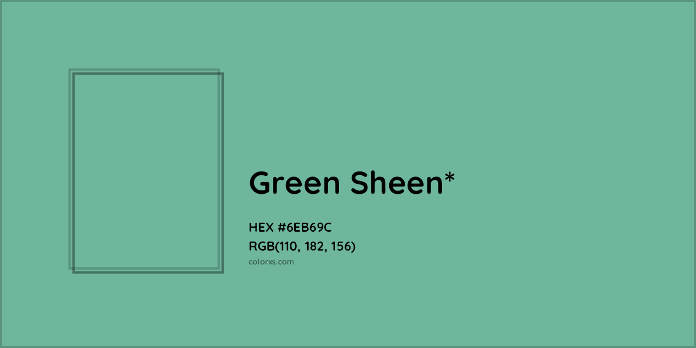 #6EB69C hex color. RGB, RYB, CMYK, HSL, HSV codes and color conversions. Matching color names, palettes, paints.