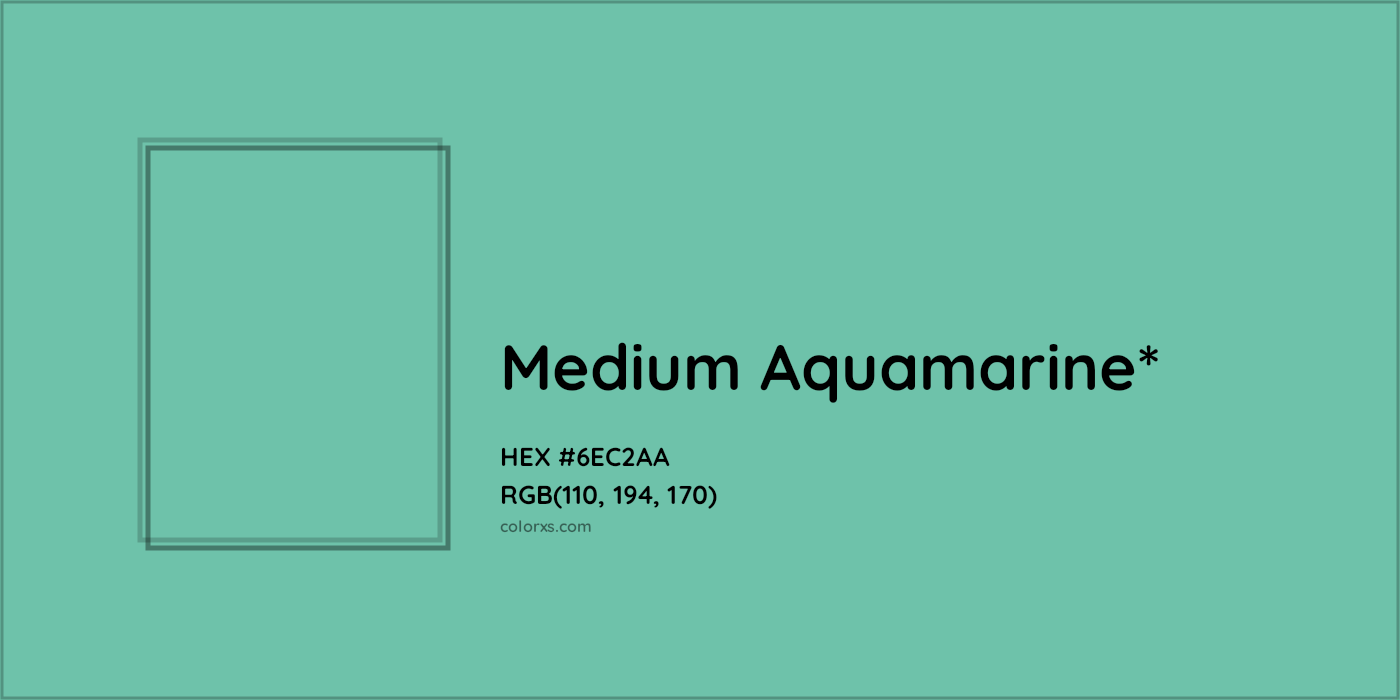 #6EC2AA hex color. RGB, RYB, CMYK, HSL, HSV codes and color conversions. Matching color names, palettes, paints.