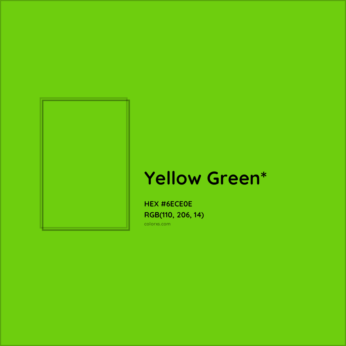 #6ECE0E hex color. RGB, RYB, CMYK, HSL, HSV codes and color conversions. Matching color names, palettes, paints.