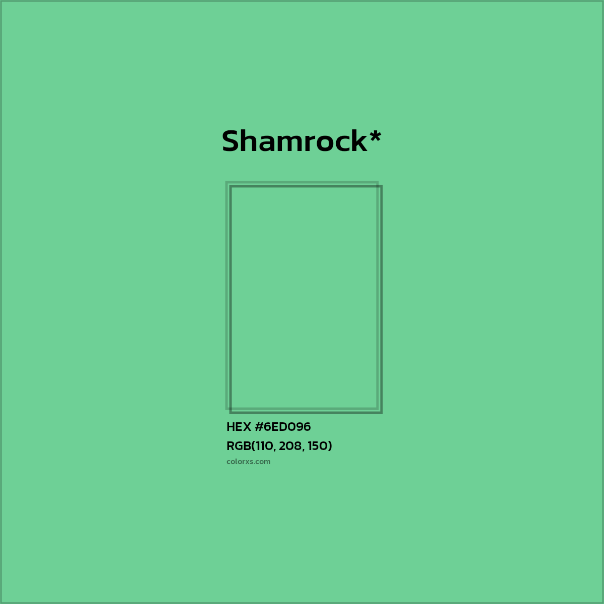 #6ED096 hex color. RGB, RYB, CMYK, HSL, HSV codes and color conversions. Matching color names, palettes, paints.