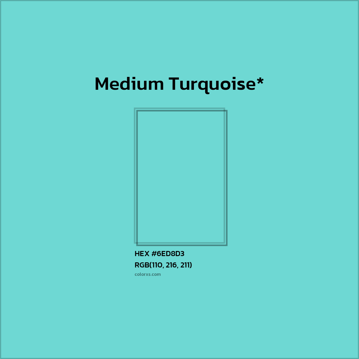 #6ED8D3 hex color. RGB, RYB, CMYK, HSL, HSV codes and color conversions. Matching color names, palettes, paints.