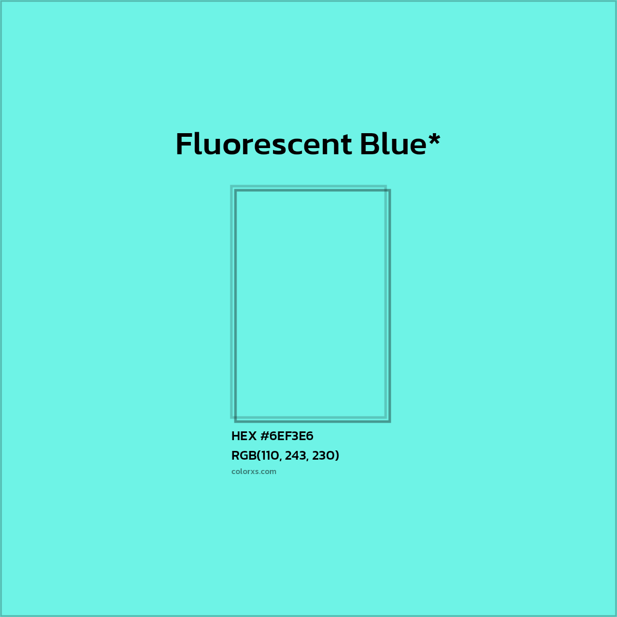 #6EF3E6 hex color. RGB, RYB, CMYK, HSL, HSV codes and color conversions. Matching color names, palettes, paints.
