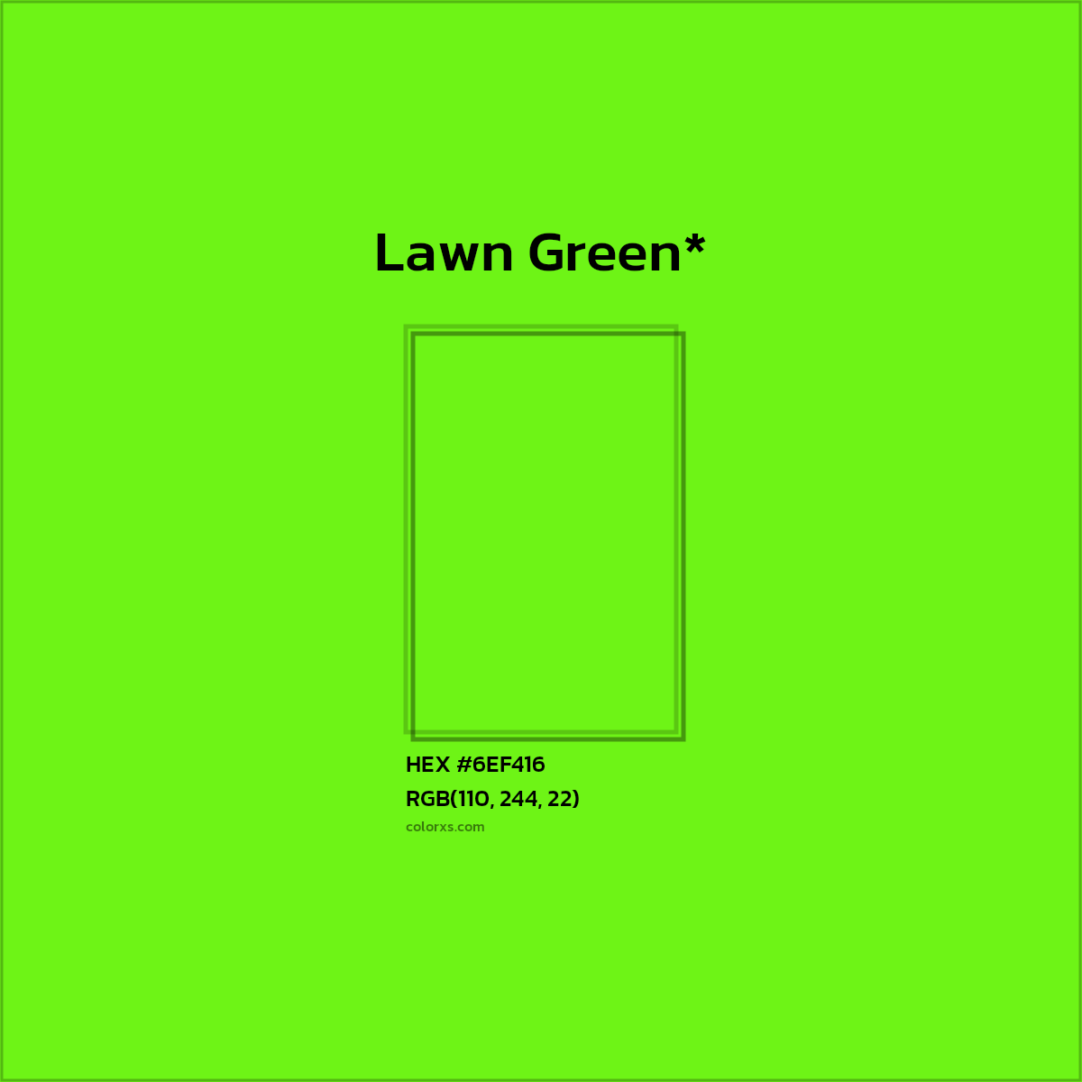 #6EF416 hex color. RGB, RYB, CMYK, HSL, HSV codes and color conversions. Matching color names, palettes, paints.