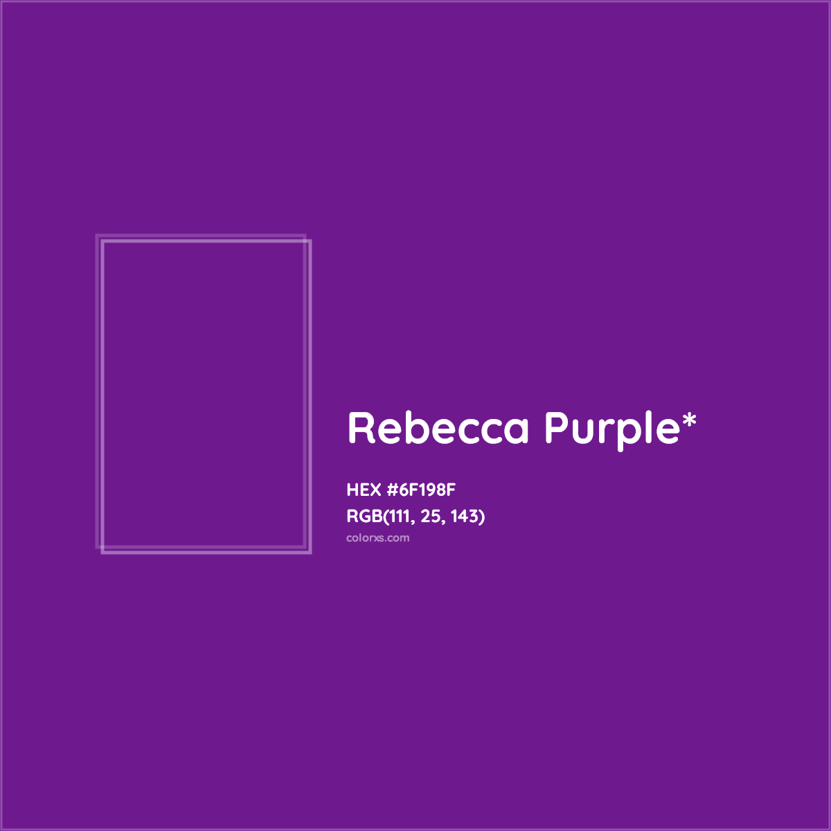 #6F198F hex color. RGB, RYB, CMYK, HSL, HSV codes and color conversions. Matching color names, palettes, paints.