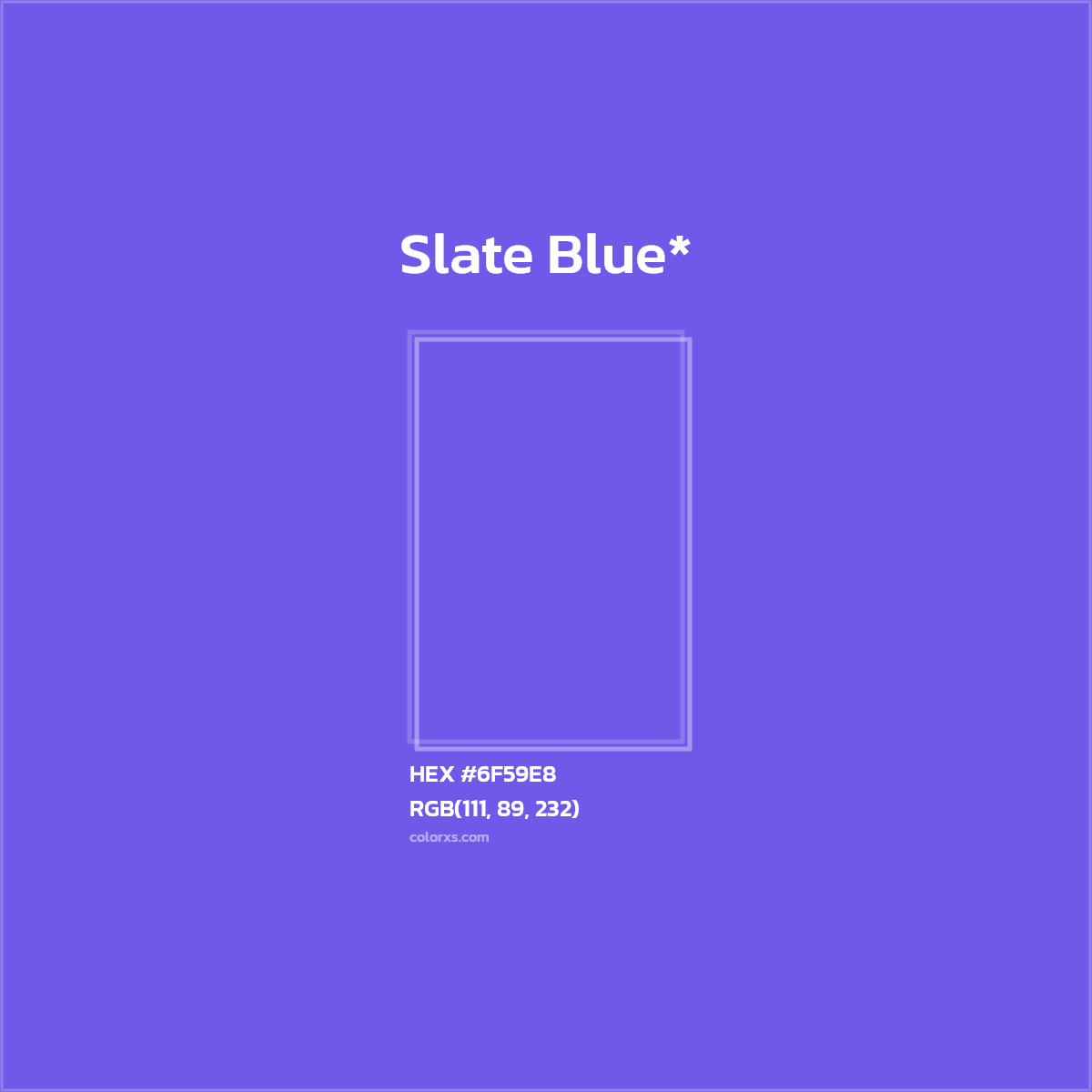 #6F59E8 hex color. RGB, RYB, CMYK, HSL, HSV codes and color conversions. Matching color names, palettes, paints.