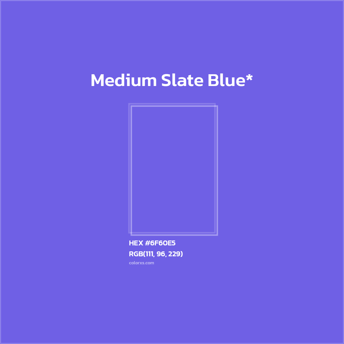 #6F60E5 hex color. RGB, RYB, CMYK, HSL, HSV codes and color conversions. Matching color names, palettes, paints.