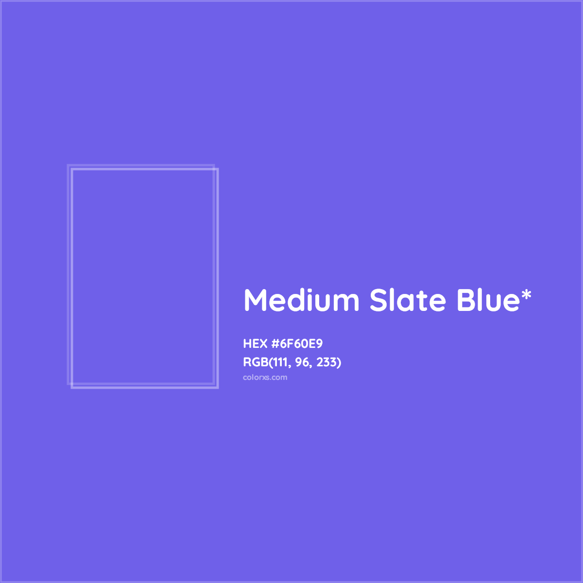 #6F60E9 hex color. RGB, RYB, CMYK, HSL, HSV codes and color conversions. Matching color names, palettes, paints.