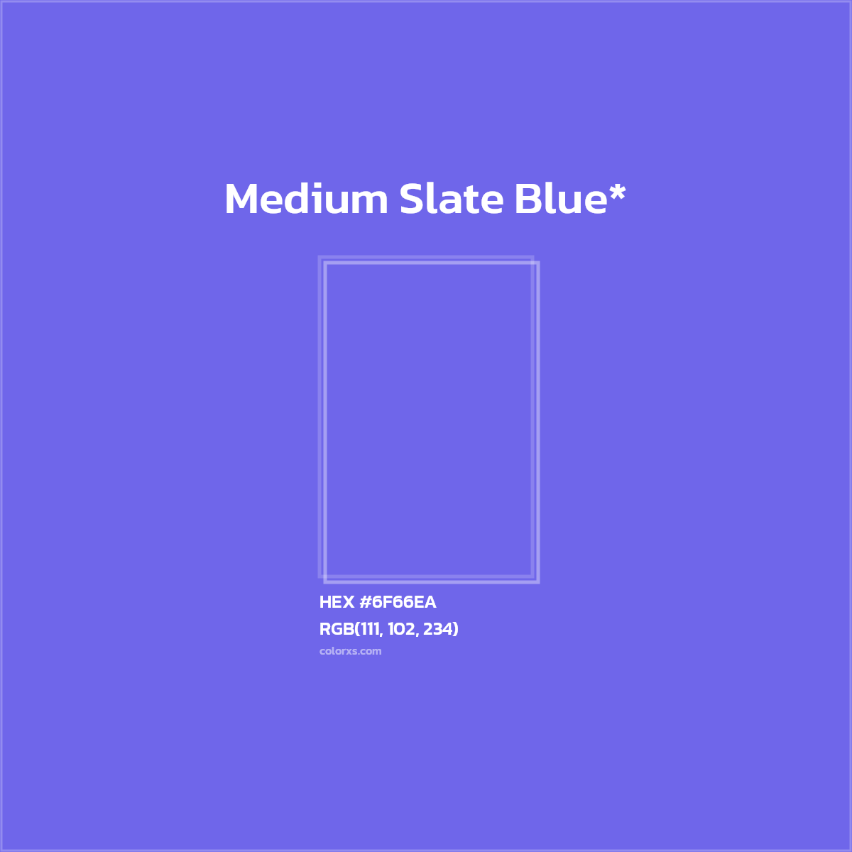 #6F66EA hex color. RGB, RYB, CMYK, HSL, HSV codes and color conversions. Matching color names, palettes, paints.