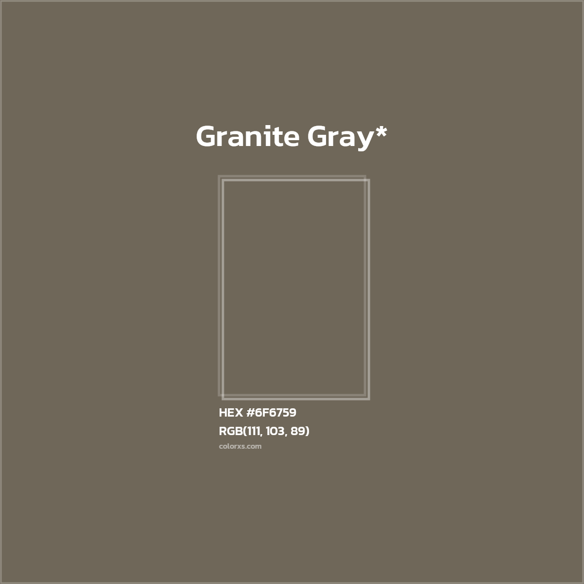 #6F6759 hex color. RGB, RYB, CMYK, HSL, HSV codes and color conversions. Matching color names, palettes, paints.