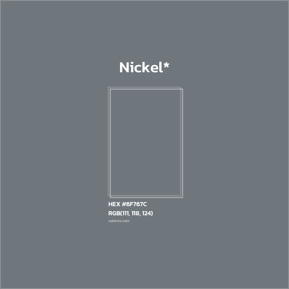 #6F767C hex color. RGB, RYB, CMYK, HSL, HSV codes and color conversions. Matching color names, palettes, paints.