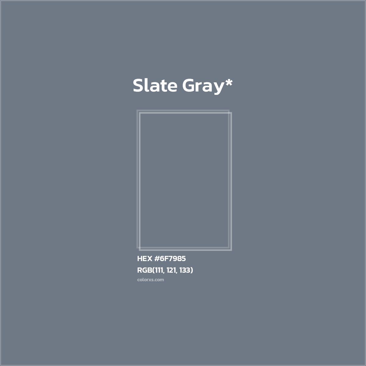 #6F7985 hex color. RGB, RYB, CMYK, HSL, HSV codes and color conversions. Matching color names, palettes, paints.