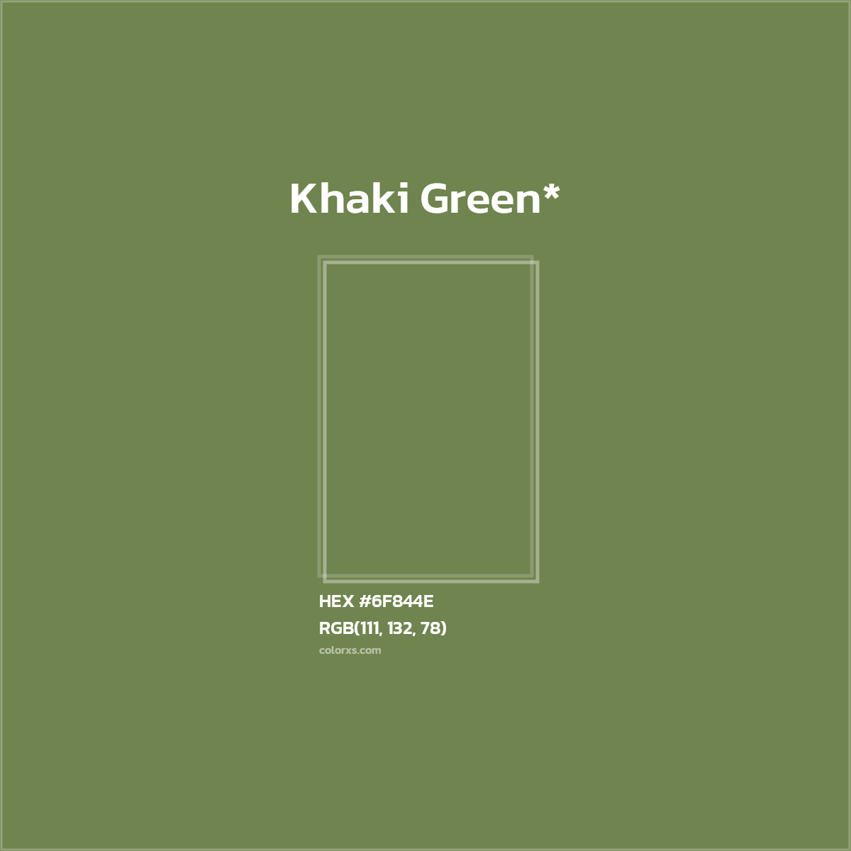 #6F844E hex color. RGB, RYB, CMYK, HSL, HSV codes and color conversions. Matching color names, palettes, paints.