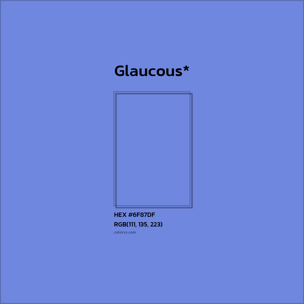 #6F87DF hex color. RGB, RYB, CMYK, HSL, HSV codes and color conversions. Matching color names, palettes, paints.