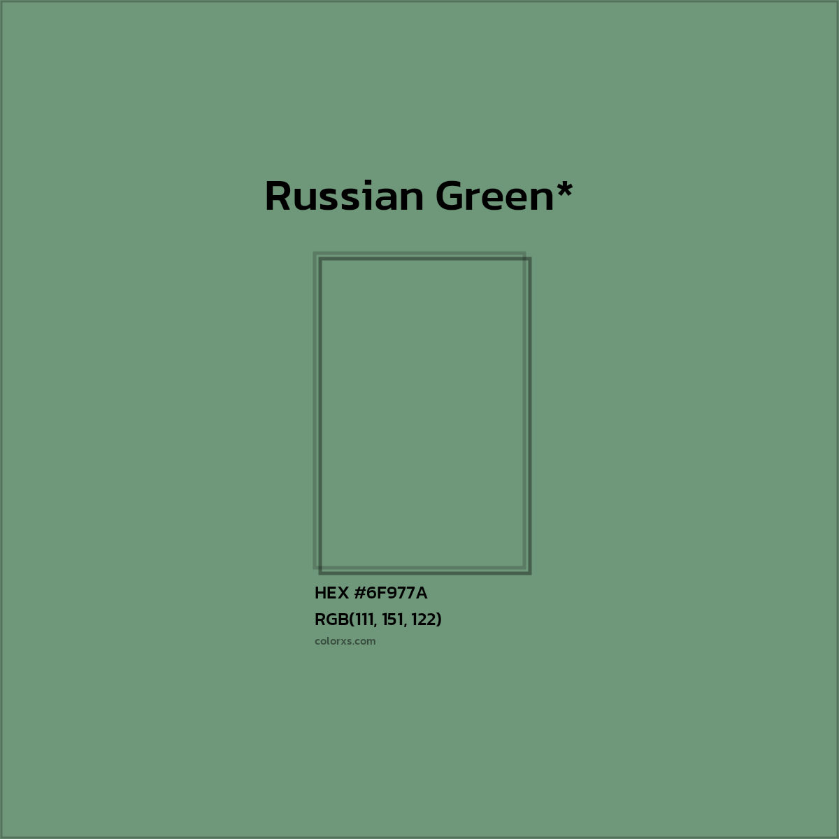 #6F977A hex color. RGB, RYB, CMYK, HSL, HSV codes and color conversions. Matching color names, palettes, paints.