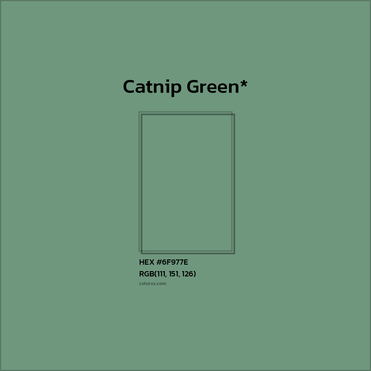 #6F977E hex color. RGB, RYB, CMYK, HSL, HSV codes and color conversions. Matching color names, palettes, paints.