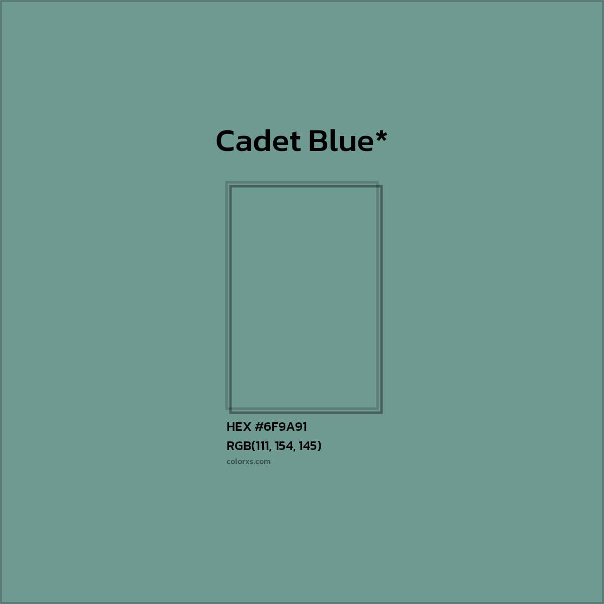 #6F9A91 hex color. RGB, RYB, CMYK, HSL, HSV codes and color conversions. Matching color names, palettes, paints.