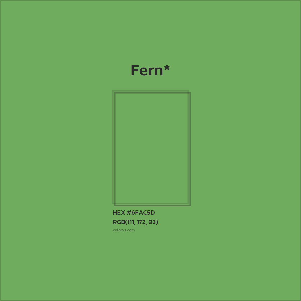 #6FAC5D hex color. RGB, RYB, CMYK, HSL, HSV codes and color conversions. Matching color names, palettes, paints.