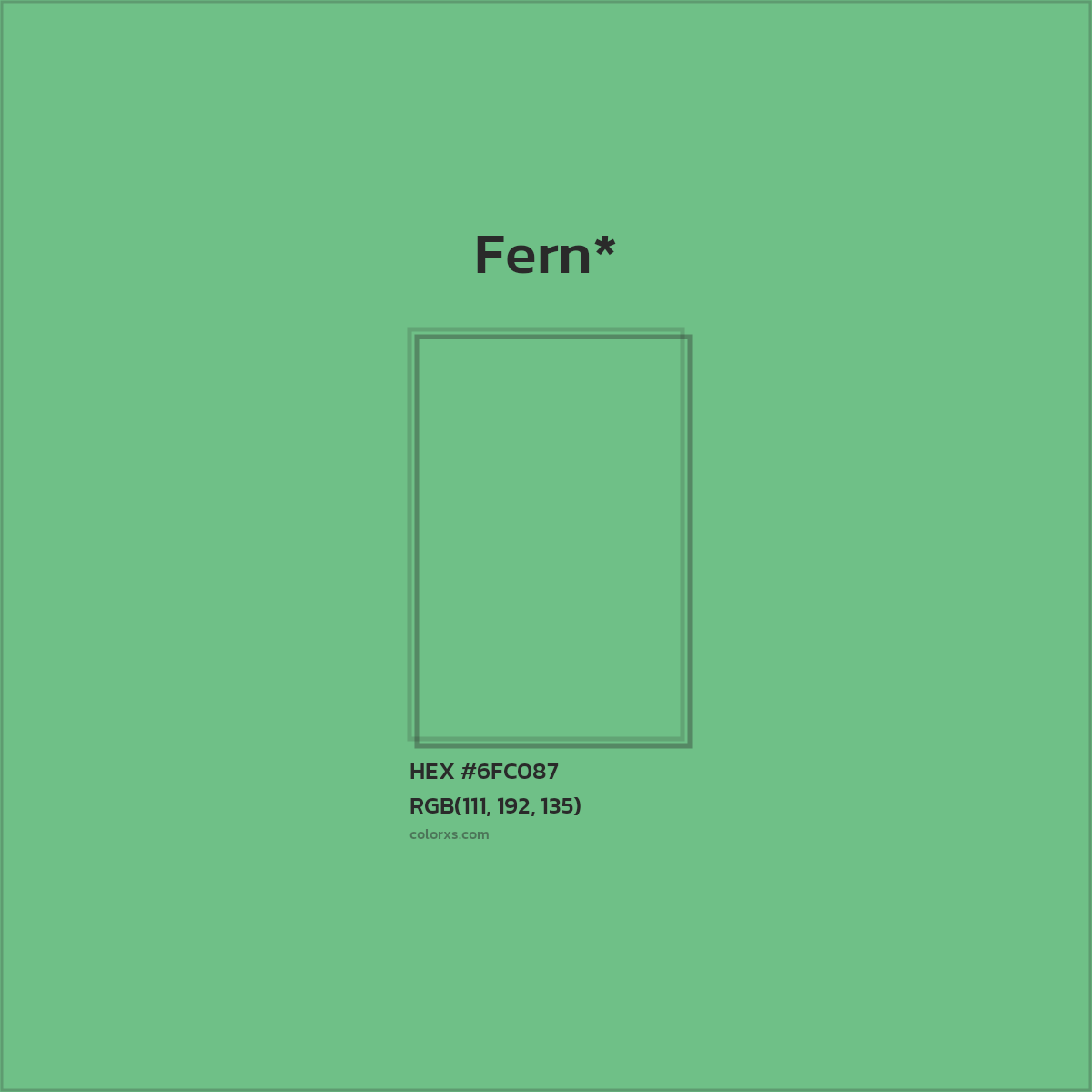 #6FC087 hex color. RGB, RYB, CMYK, HSL, HSV codes and color conversions. Matching color names, palettes, paints.