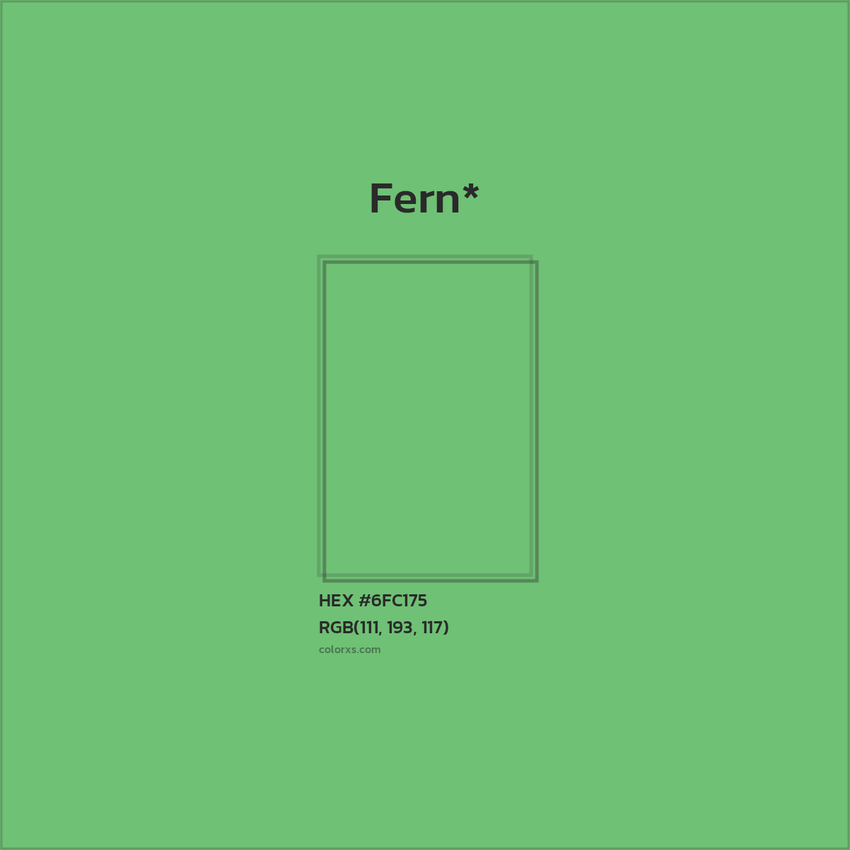 #6FC175 hex color. RGB, RYB, CMYK, HSL, HSV codes and color conversions. Matching color names, palettes, paints.