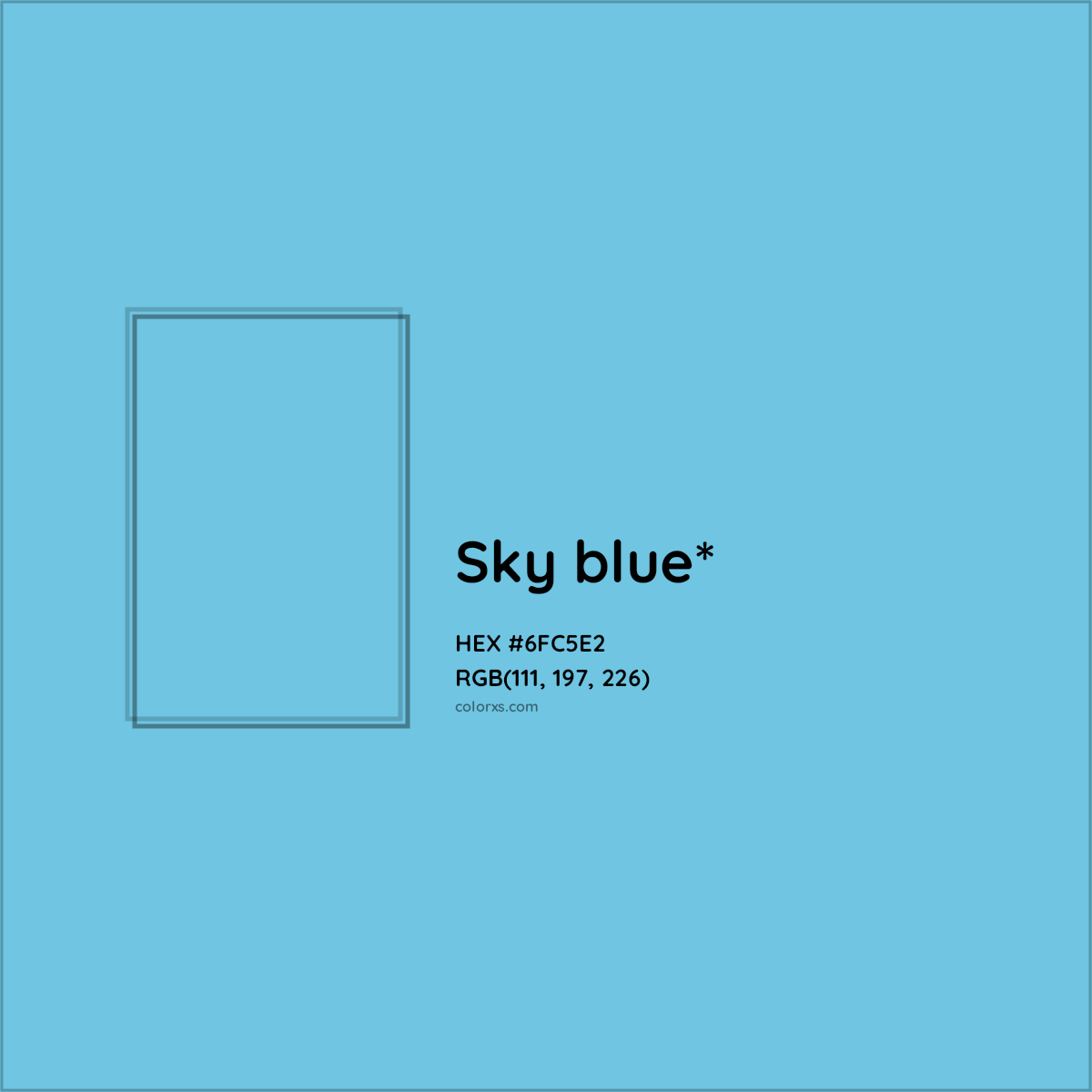 #6FC5E2 hex color. RGB, RYB, CMYK, HSL, HSV codes and color conversions. Matching color names, palettes, paints.