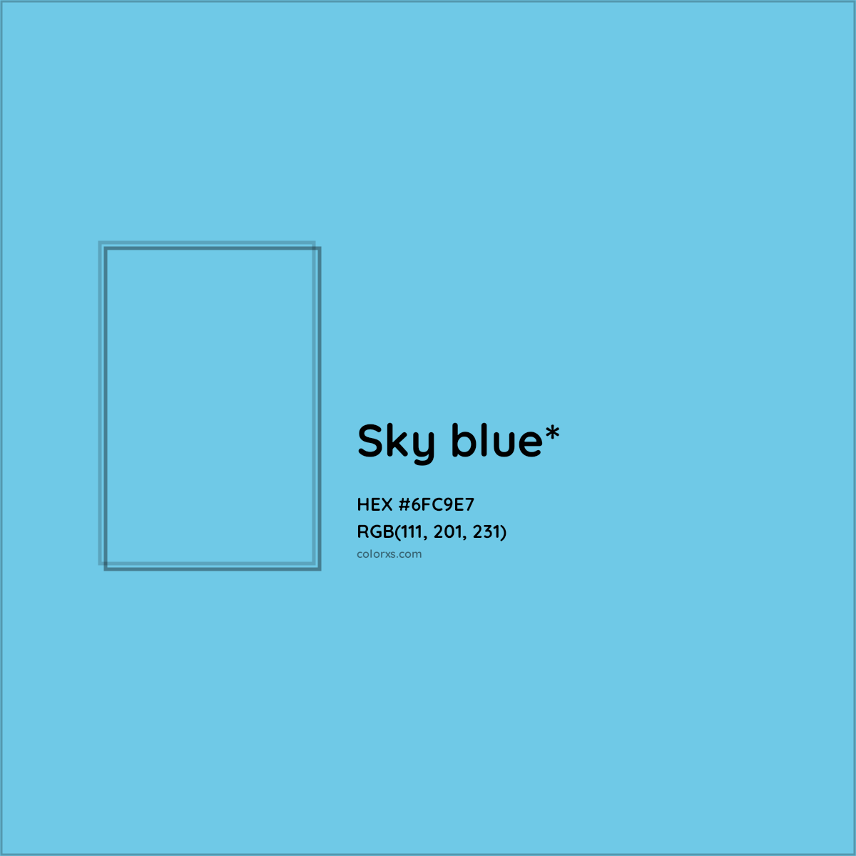 #6FC9E7 hex color. RGB, RYB, CMYK, HSL, HSV codes and color conversions. Matching color names, palettes, paints.