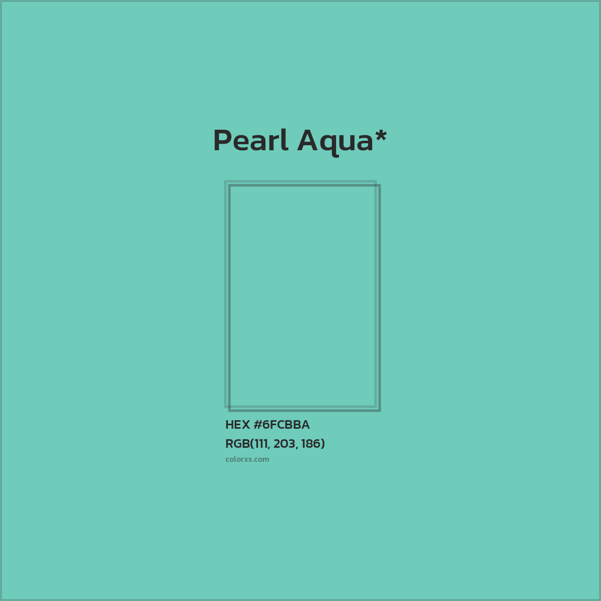 #6FCBBA hex color. RGB, RYB, CMYK, HSL, HSV codes and color conversions. Matching color names, palettes, paints.