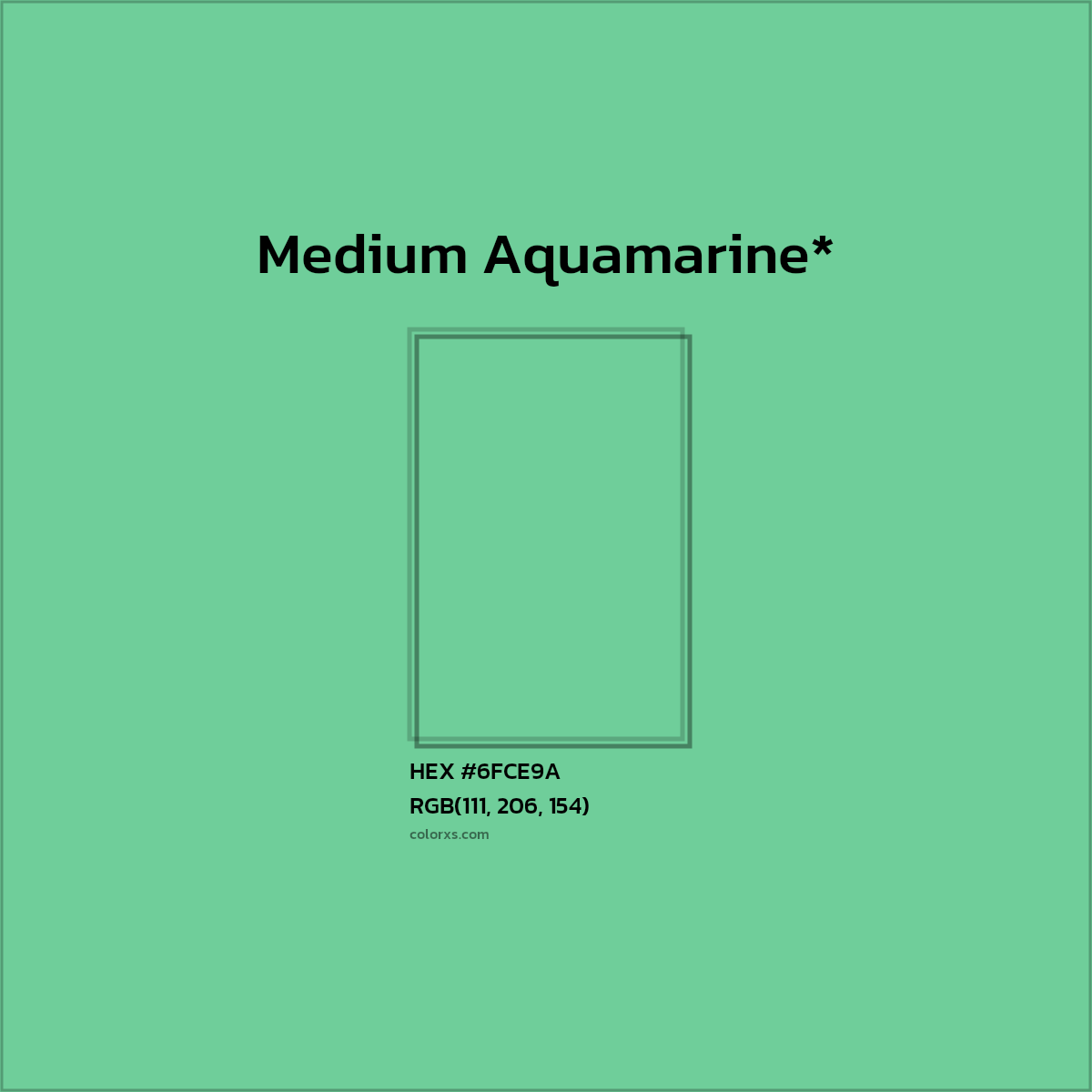 #6FCE9A hex color. RGB, RYB, CMYK, HSL, HSV codes and color conversions. Matching color names, palettes, paints.