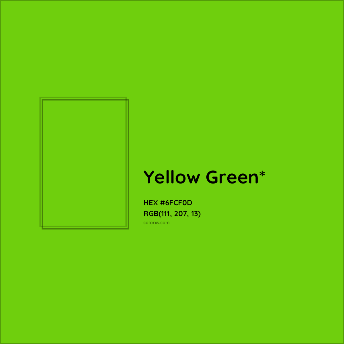 #6FCF0D hex color. RGB, RYB, CMYK, HSL, HSV codes and color conversions. Matching color names, palettes, paints.