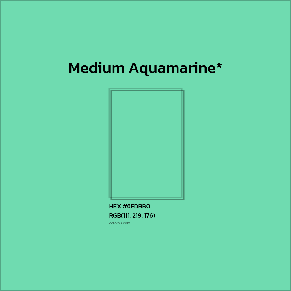 #6FDBB0 hex color. RGB, RYB, CMYK, HSL, HSV codes and color conversions. Matching color names, palettes, paints.
