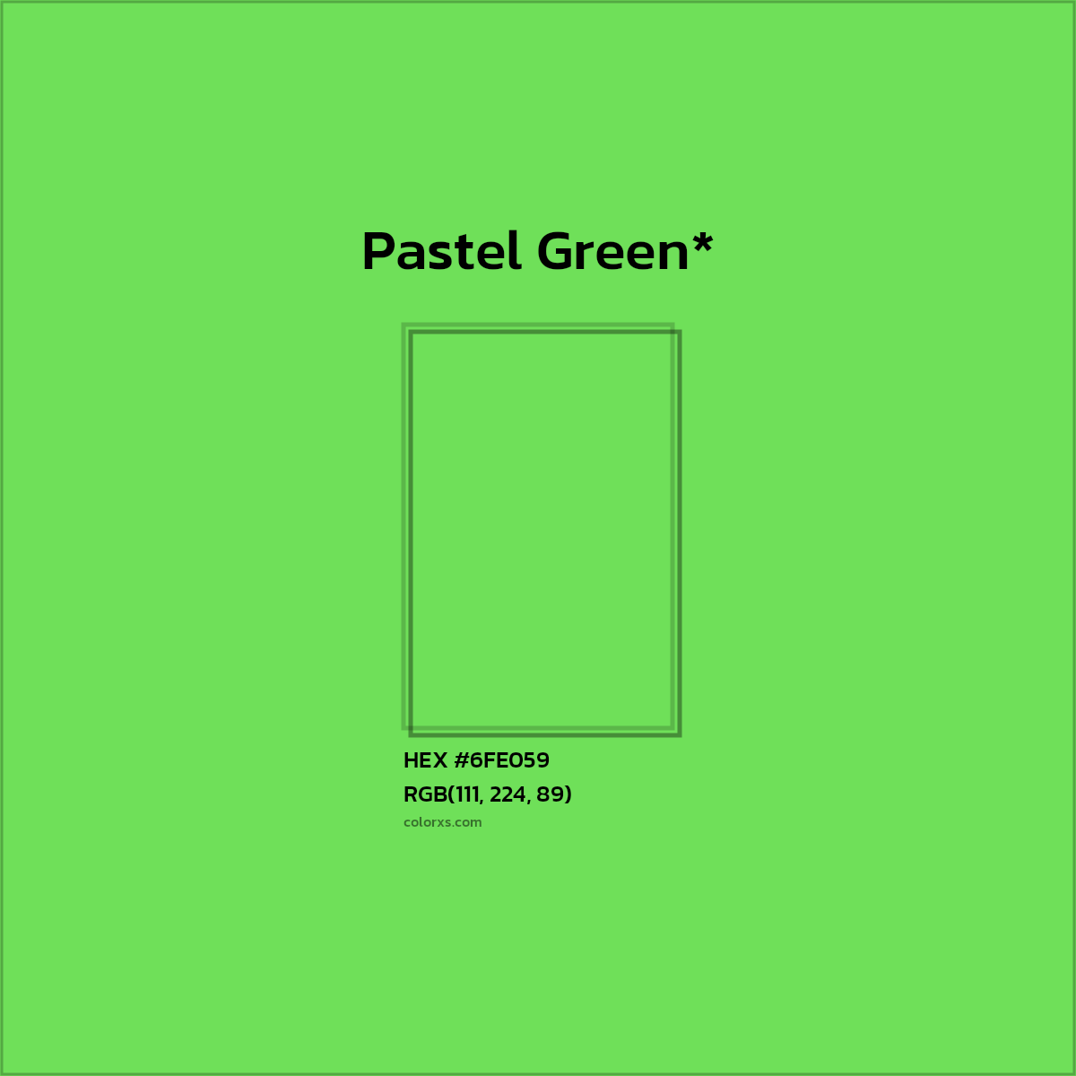 #6FE059 hex color. RGB, RYB, CMYK, HSL, HSV codes and color conversions. Matching color names, palettes, paints.