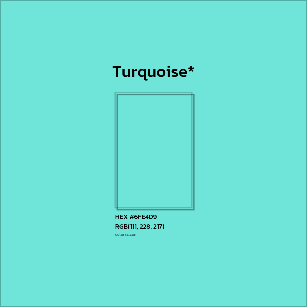 #6FE4D9 hex color. RGB, RYB, CMYK, HSL, HSV codes and color conversions. Matching color names, palettes, paints.