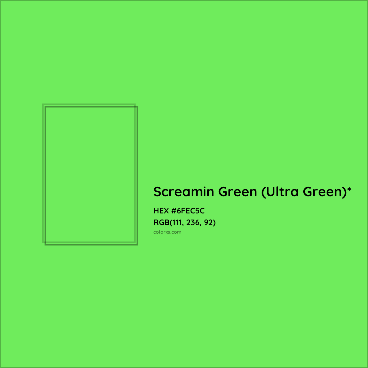 #6FEC5C hex color. RGB, RYB, CMYK, HSL, HSV codes and color conversions. Matching color names, palettes, paints.