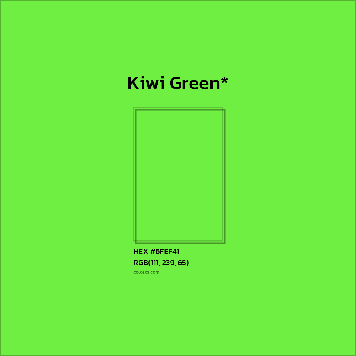 #6FEF41 hex color. RGB, RYB, CMYK, HSL, HSV codes and color conversions. Matching color names, palettes, paints.