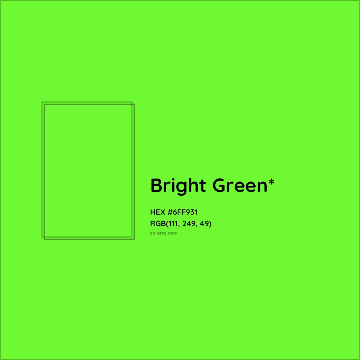 #6FF931 hex color. RGB, RYB, CMYK, HSL, HSV codes and color conversions. Matching color names, palettes, paints.