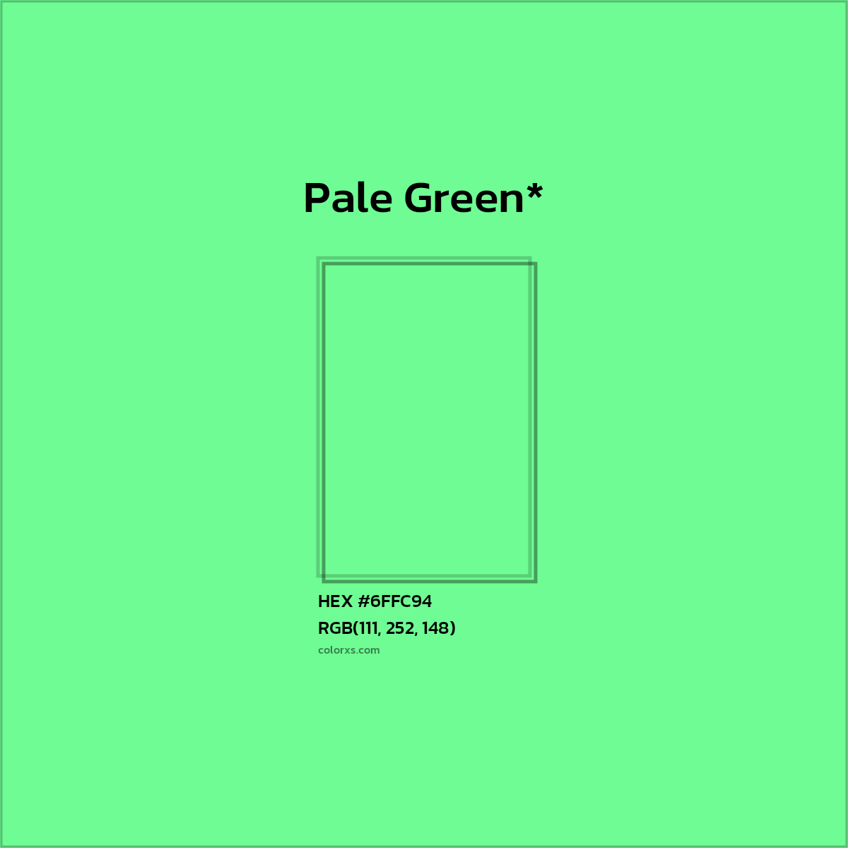 #6FFC94 hex color. RGB, RYB, CMYK, HSL, HSV codes and color conversions. Matching color names, palettes, paints.