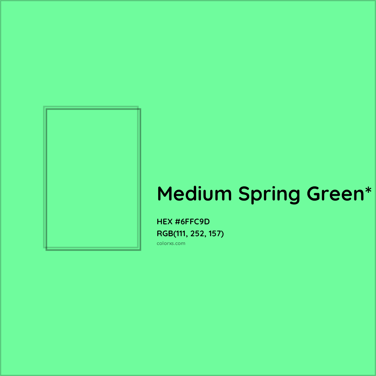 #6FFC9D hex color. RGB, RYB, CMYK, HSL, HSV codes and color conversions. Matching color names, palettes, paints.