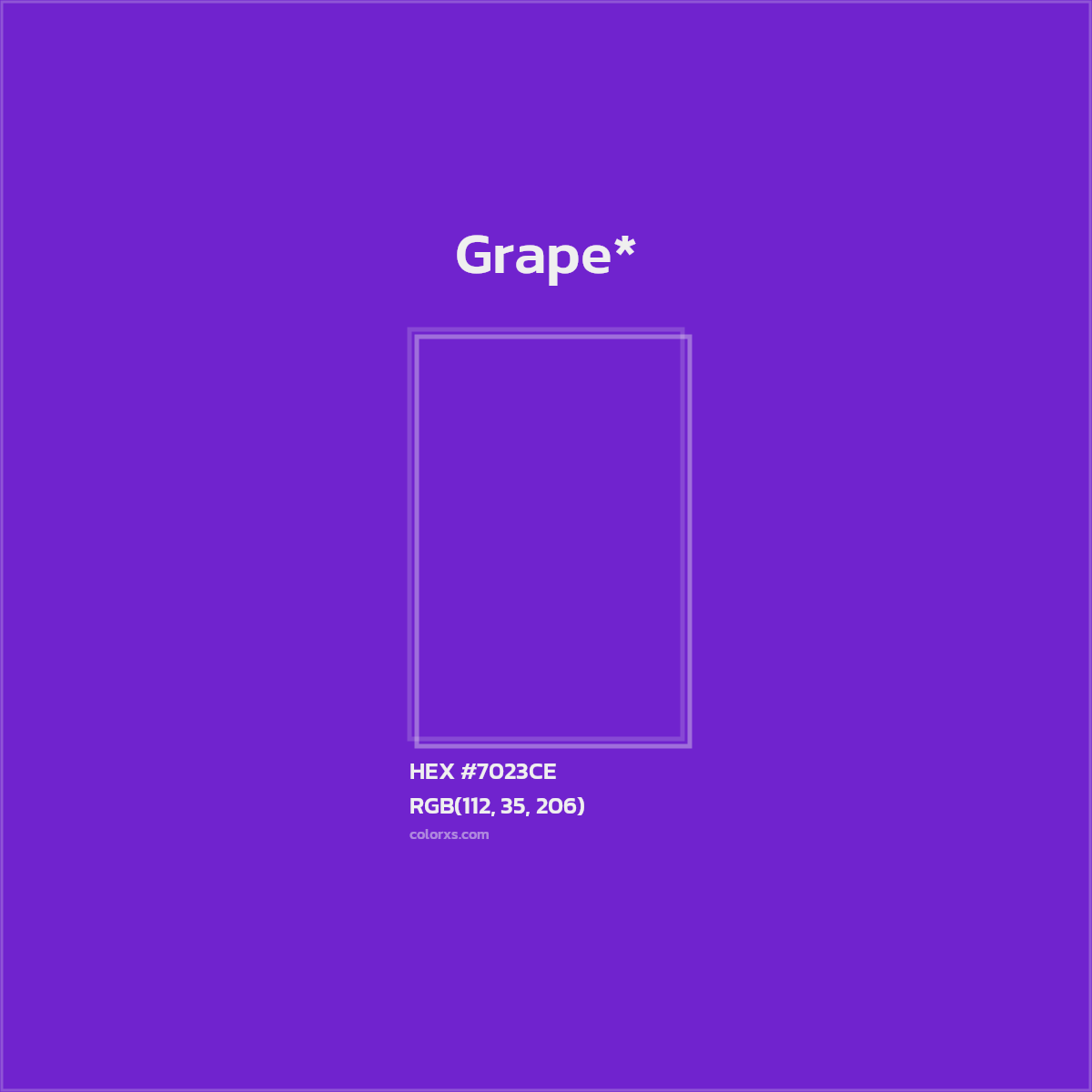#7023CE hex color. RGB, RYB, CMYK, HSL, HSV codes and color conversions. Matching color names, palettes, paints.