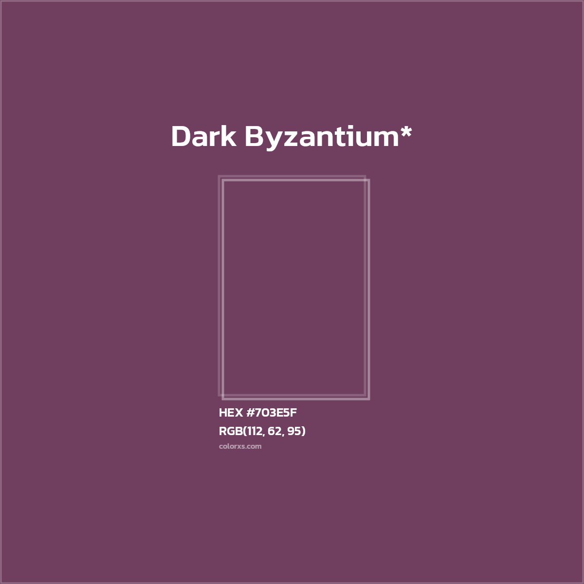 #703E5F hex color. RGB, RYB, CMYK, HSL, HSV codes and color conversions. Matching color names, palettes, paints.